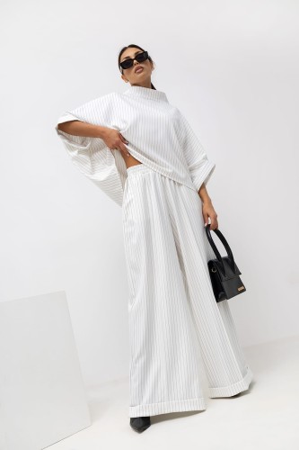 MISS CITY OFFICIAL Damskie Spodnie Striped Pattern (biały)