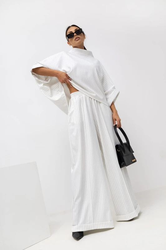 MISS CITY OFFICIAL Damskie Spodnie Striped Pattern (biały)