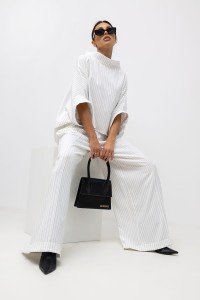 MISS CITY OFFICIAL Damskie Spodnie Striped Pattern (biały)