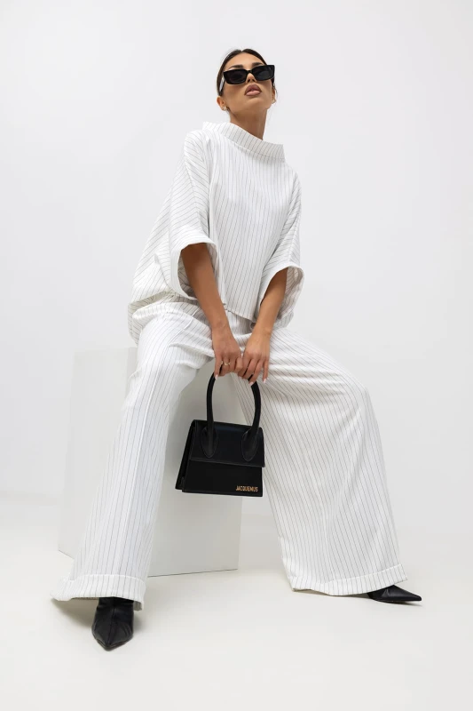 MISS CITY OFFICIAL Damskie Spodnie Striped Pattern (biały)