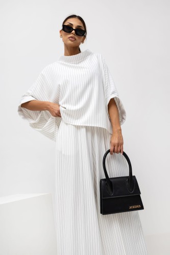 MISS CITY OFFICIAL Damska Bluzka Striped Pattern Kimono (biały)