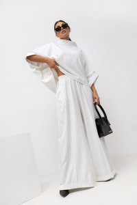 MISS CITY OFFICIAL Damska Bluzka Striped Pattern Kimono (biały)