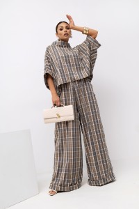 MISS CITY OFFICIAL Damska Bluzka Grid Pattern Kimono (beż)