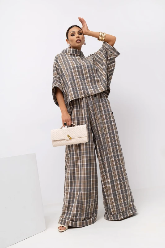 MISS CITY OFFICIAL Damska Bluzka Grid Pattern Kimono (beż)