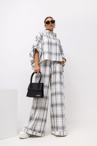 MISS CITY OFFICIAL Damskie Spodnie Grid Pattern (biały)