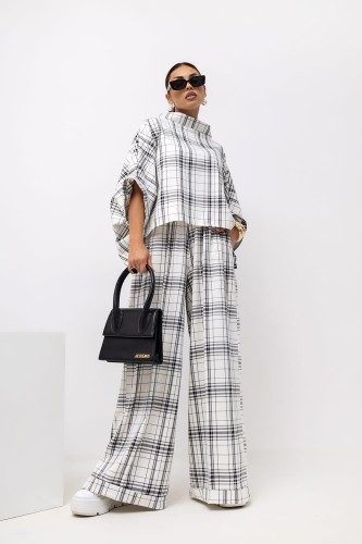 MISS CITY OFFICIAL Damskie Spodnie Grid Pattern (biały)