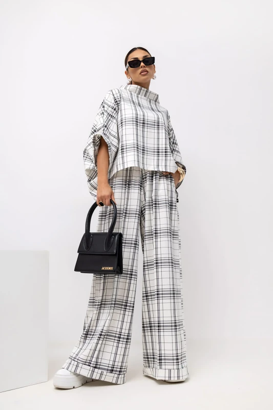 MISS CITY OFFICIAL Damskie Spodnie Grid Pattern (biały)