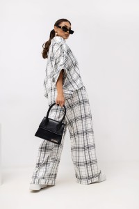 MISS CITY OFFICIAL Damskie Spodnie Grid Pattern (biały)