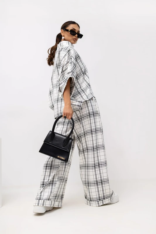 MISS CITY OFFICIAL Damskie Spodnie Grid Pattern (biały)