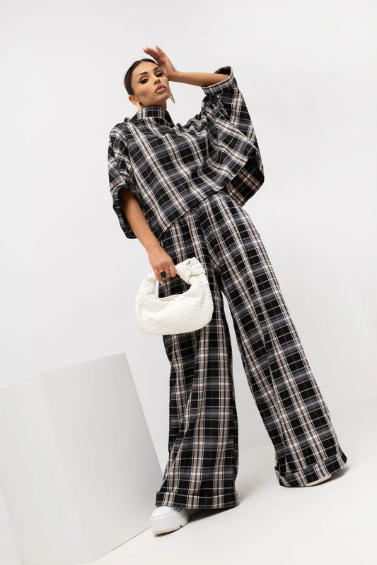 MISS CITY OFFICIAL Damskie Spodnie Grid Pattern (czarny)