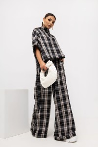 MISS CITY OFFICIAL Damska Bluzka Grid Pattern Kimono (czarny)