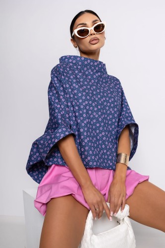 MISS CITY OFFICIAL Damska Bluzka Kimono Flower (niebiesko-różowy)
