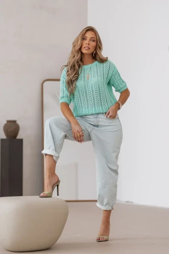 SimpliCity Sweter ażurowy Judie (mięta)