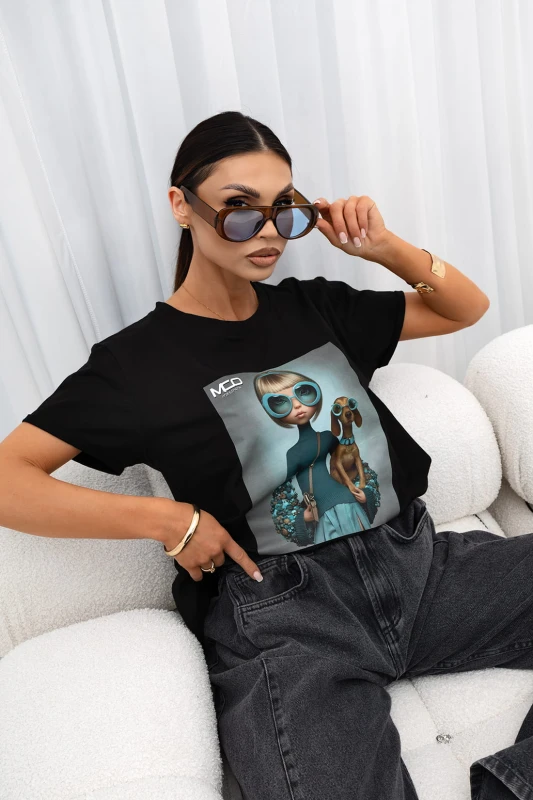MISS CITY OFFICIAL Damski T-Shirt Puppy (czarny)