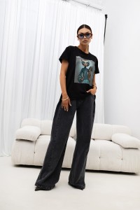 MISS CITY OFFICIAL Damski T-Shirt Puppy (czarny)