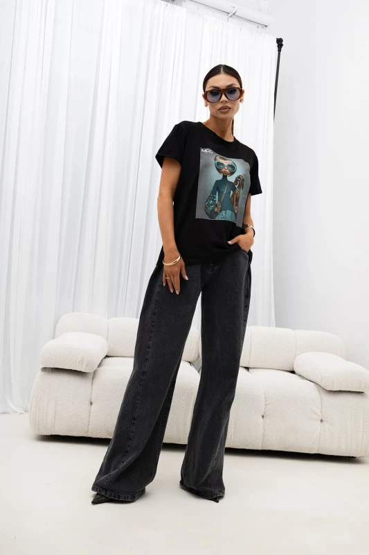 MISS CITY OFFICIAL Damski T-Shirt Puppy (czarny)