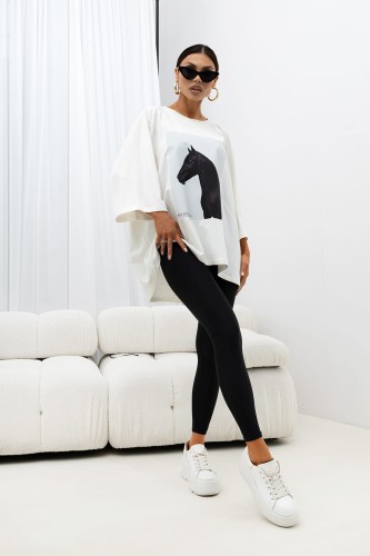 MISS CITY OFFICIAL Damski T-shirt Horse (biały)