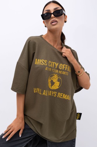 MISS CITY OFFICIAL Damski T-shirt Urban Globe (khaki)