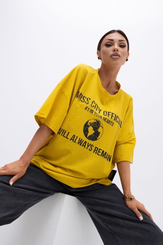 MISS CITY OFFICIAL Damski T-shirt Urban Globe (żołty)