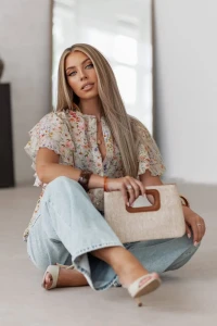 SimpliCity bluzka Noemi print drobna laczka niebieski roz 3.webp