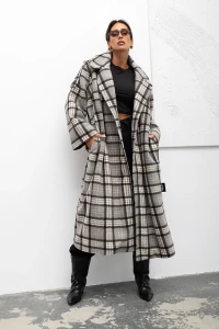 mco damski plaszcz cozy plaid longline szary 3.webp