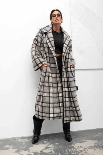 mco damski plaszcz cozy plaid longline szary 3.webp