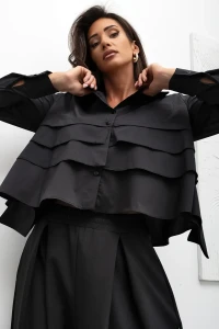 mco Koszula Damska Tiered Ruffle Crop czarny 1.webp