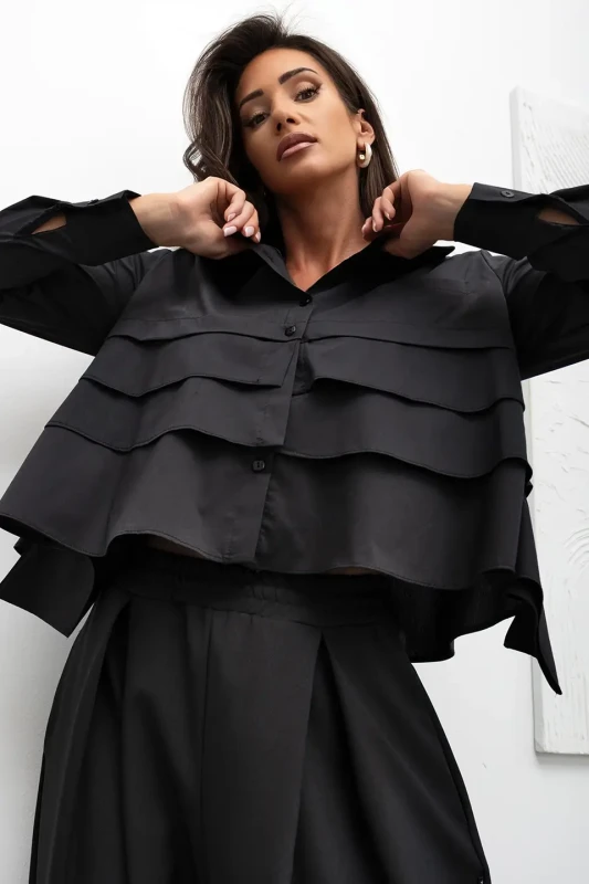 mco Koszula Damska Tiered Ruffle Crop czarny 1.webp
