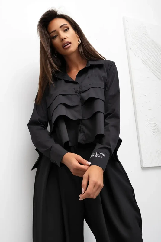 mco Koszula Damska Tiered Ruffle Crop czarny 2.webp