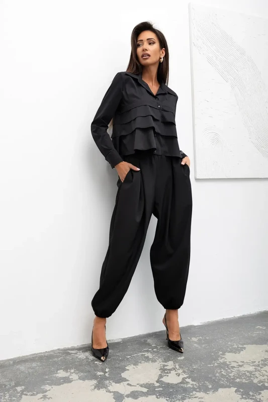 mco Koszula Damska Tiered Ruffle Crop czarny 3.webp