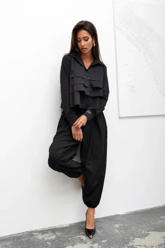mco Koszula Damska Tiered Ruffle Crop czarny 4.webp