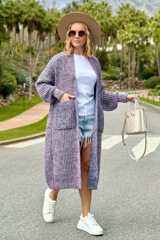 SPLOTY Dlugi kardigan oversize z kieszeniami Multicolor czarny 2.webp