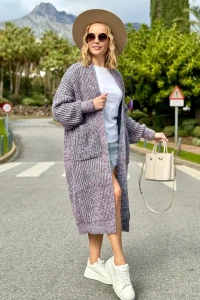 SPLOTY Dlugi kardigan oversize z kieszeniami Multicolor czarny 3.webp