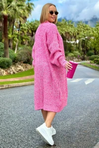 SPLOTY Długi kardigan oversize z kieszeniami Multicolor fuksja ecru 4.webp