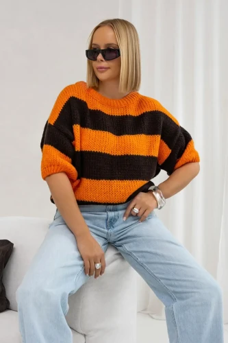 SPLOTY Krotki sweter w paski Gabriella pomarancz czekolada 1.webp