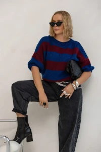 SPLOTY Krotki sweter w paski Gabriella atrament burgund 1.webp