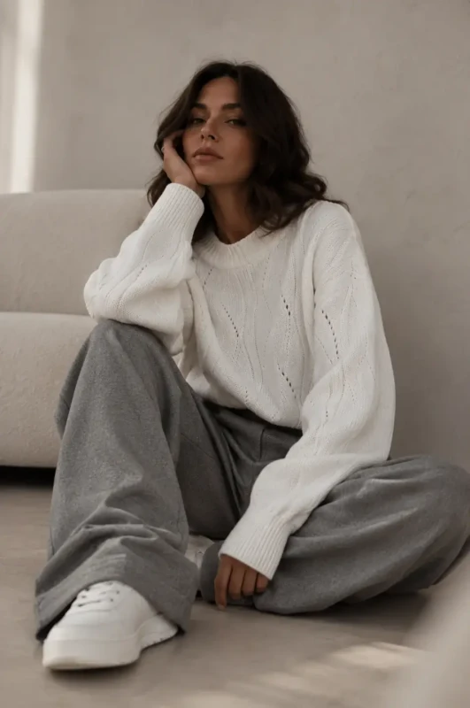 SimpliCity Sweter Ivo z kaszmirem ecru  3.webp