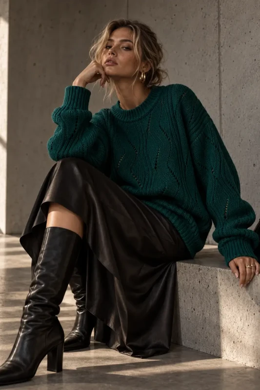 SimpliCity Sweter Ivo z kaszmirem butelkowa zielen 3.webp