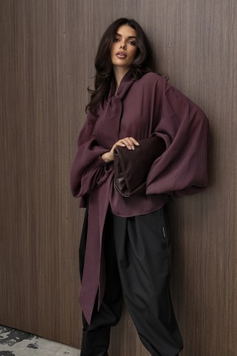 mco Elegancka Damska Bluzka Oversize z Szarfa FLOW bordowy 1.jpg