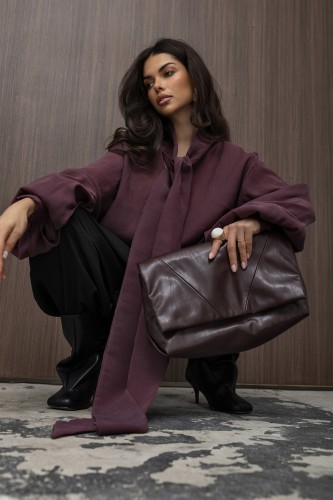 mco Elegancka Damska Bluzka Oversize z Szarfa FLOW bordowy 2.jpg