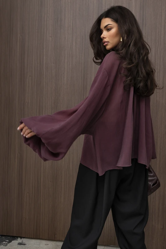 mco Elegancka Damska Bluzka Oversize z Szarfa FLOW bordowy 4.jpg