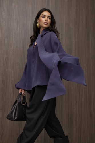 mco Elegancka Damska Bluzka Oversize z Szarfa FLOW filetowy 1.jpg