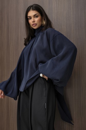 mco Elegancka Damska Bluzka Oversize z Szarfa FLOW granatowy 1.jpg