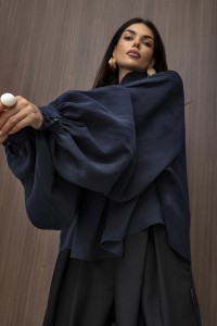 mco Elegancka Damska Bluzka Oversize z Szarfa FLOW granatowy 3.jpg