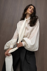 mco Elegancka Damska Bluzka Oversize z Szarfa FLOW kremowy 3.jpg