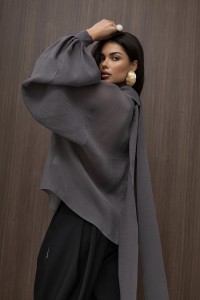 mco Elegancka Damska Bluzka Oversize z Szarfa FLOW szary 2.jpg
