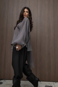 mco Elegancka Damska Bluzka Oversize z Szarfa FLOW szary 4.jpg