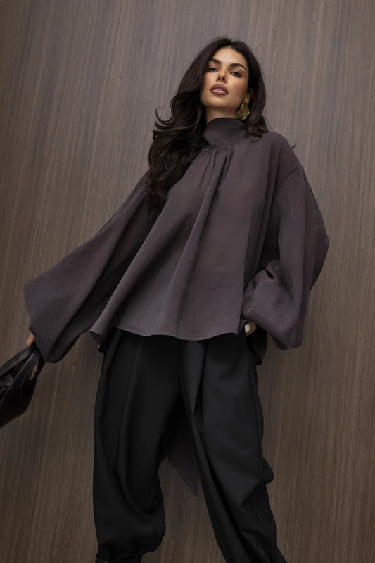 mco Elegancka Damska Bluzka Oversize z Szarfa FLOW fango 2.jpg