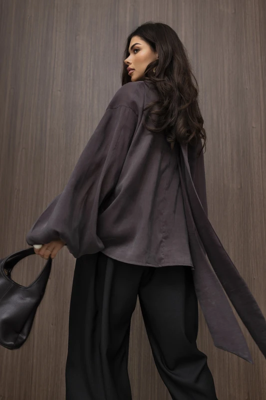 mco Elegancka Damska Bluzka Oversize z Szarfa FLOW fango 3.jpg
