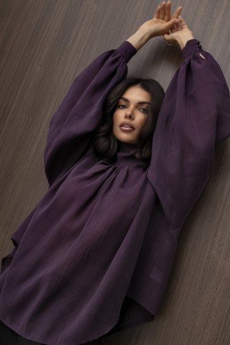 mco Elegancka Damska Bluzka Oversize z Szarfa FLOW sliwka 1.jpg